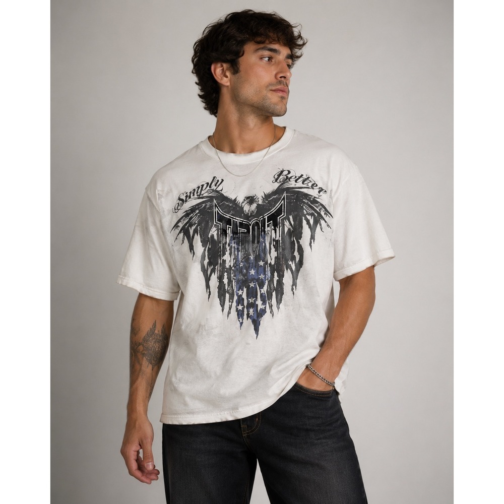 Y2K Tapout Eagle Flag Graphic T Shirt White XL Mens |G1